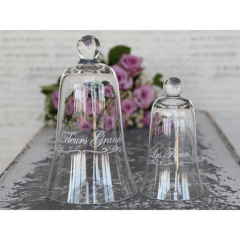 Glasglocke mit Text Les Fleurs Grande - Klein