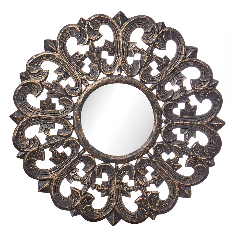 Spegel CARVE Lilja Rund 60 cm - Svart/Guld
