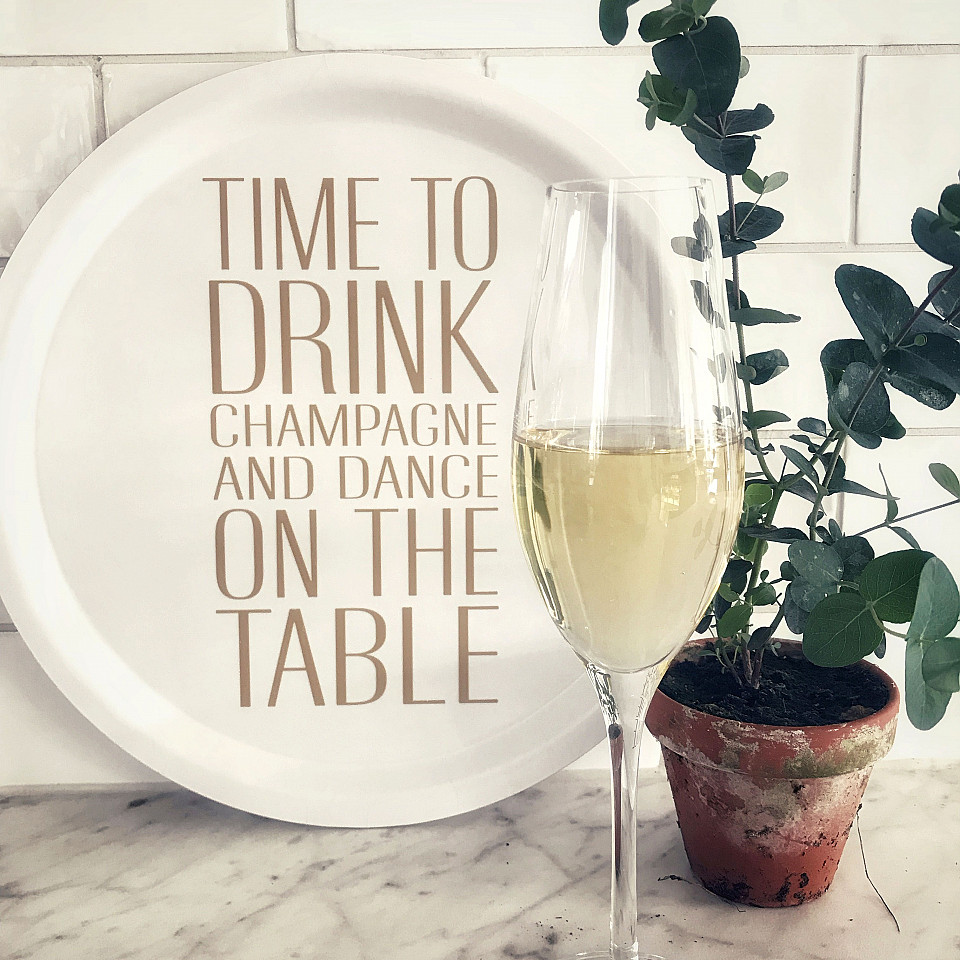Rund Bricka Time to drink Champagne - Vit/Guld