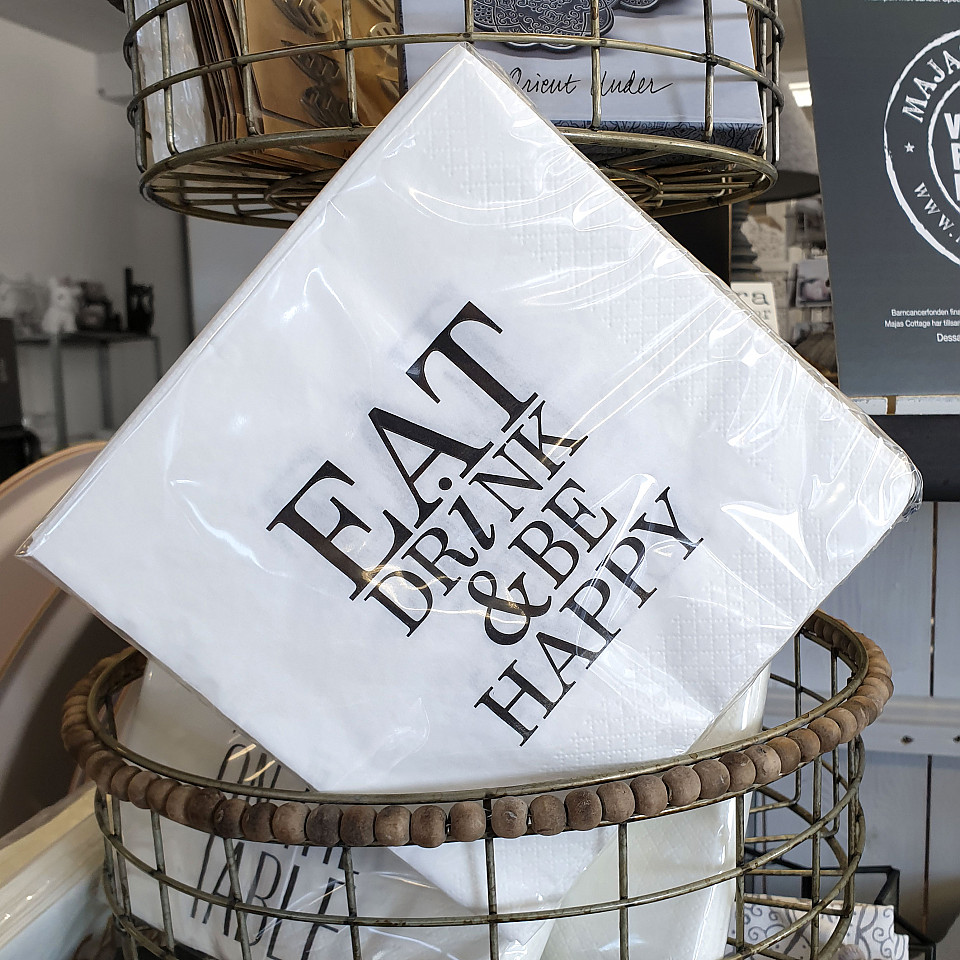 Napkins Eat Drink & Be Happy - White / Black