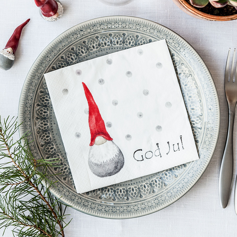 Napkins Santa High Hat - White