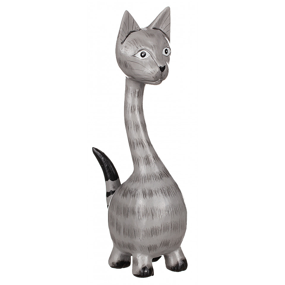Stehende Katze aus Holz 20 cm - Grau