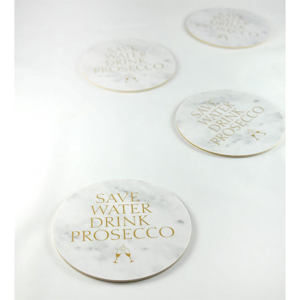 Glasunderlägg Save Water drink Prosecco 4-pack - Marmor/Guld