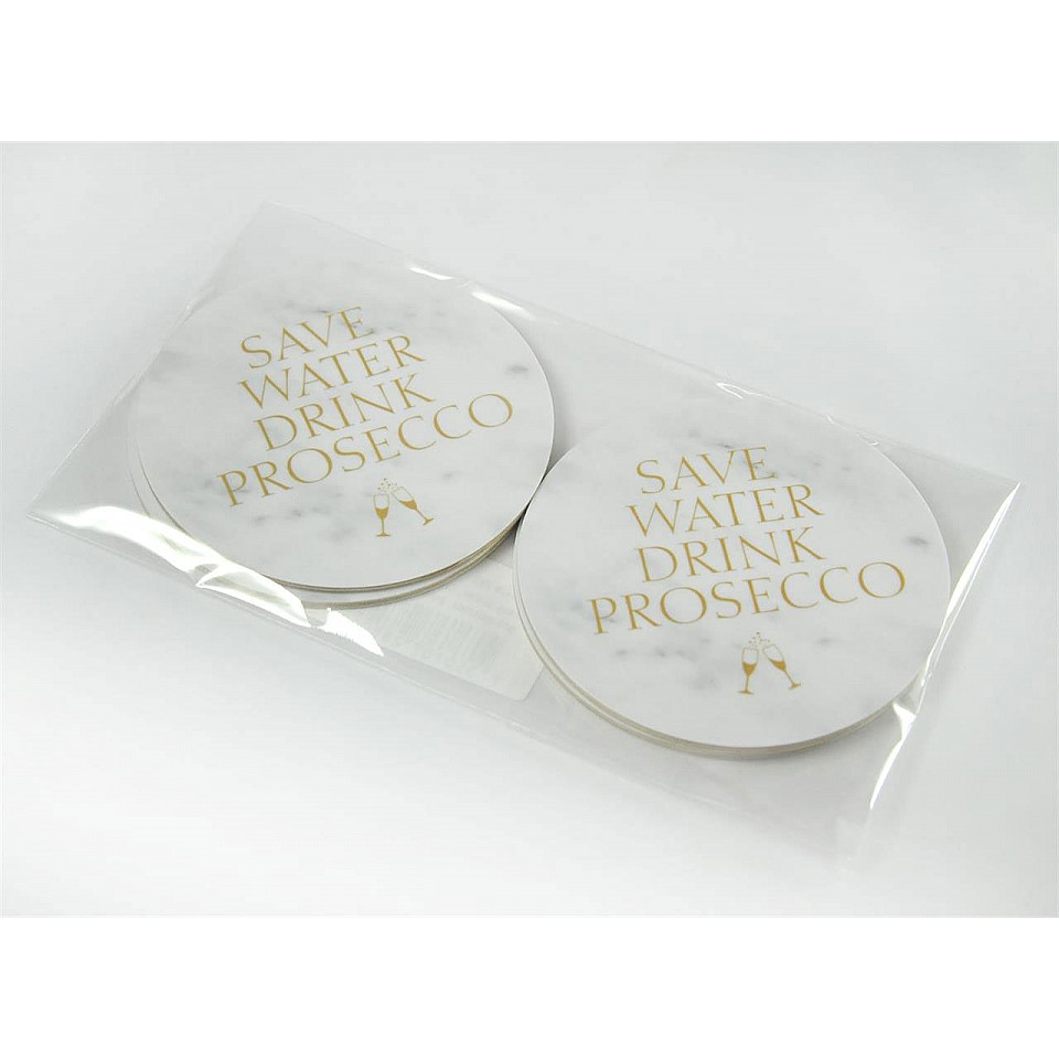 Glasunderlägg Save Water drink Prosecco 4-pack - Marmor/Guld