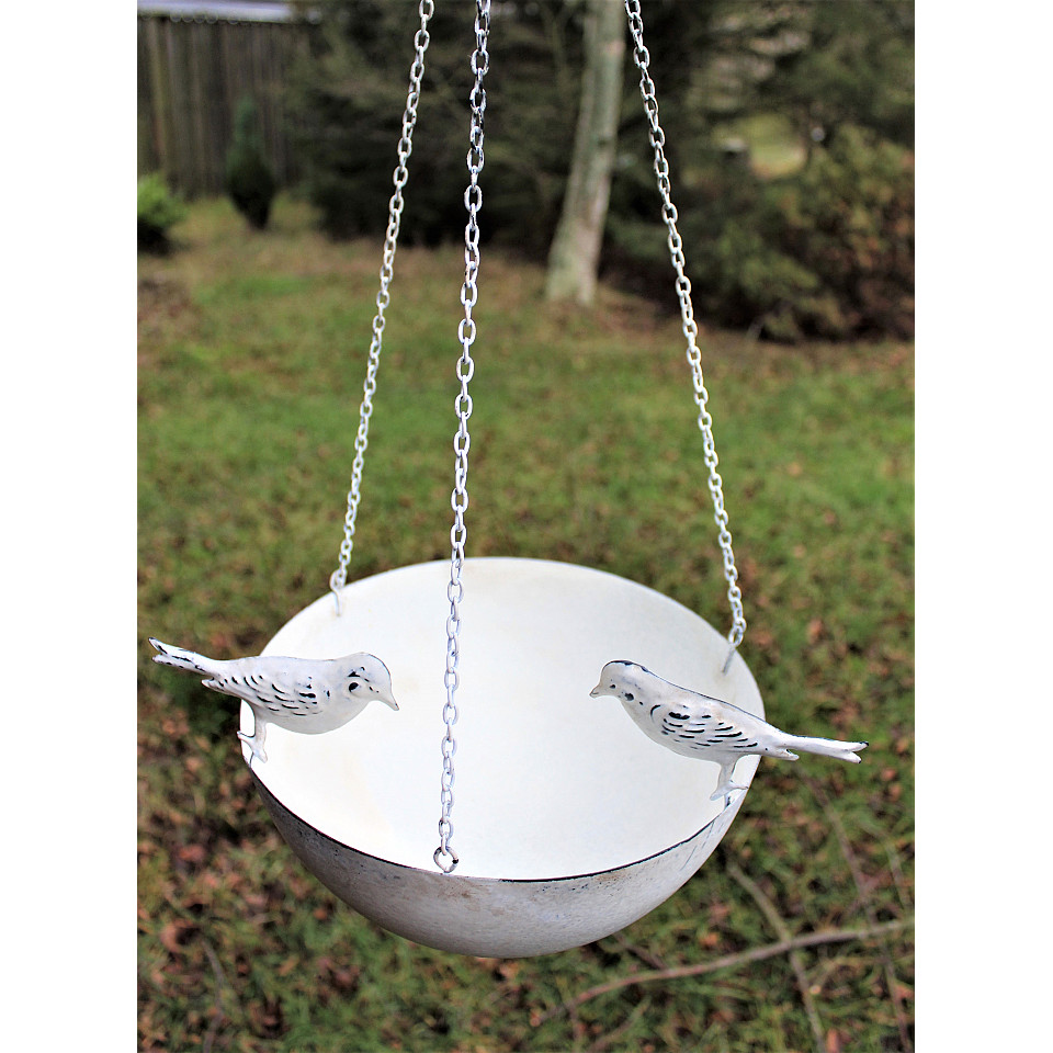 Hängende Blumenschale / Ampel Birds Shabby Chic - Offwhite