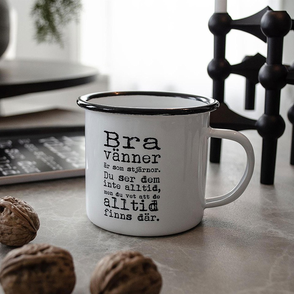 Enamel Mug Bra vänner - White / Black