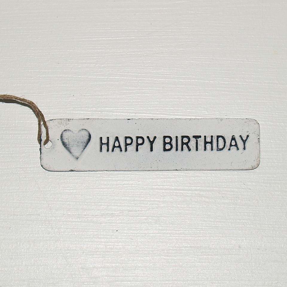 Tag Happy birthday med hjärta - Vit
